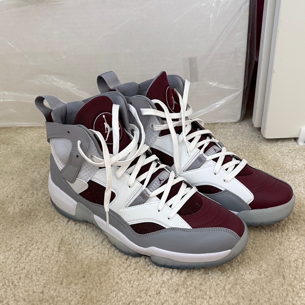 Maroon and Gray Jordan Sneakers